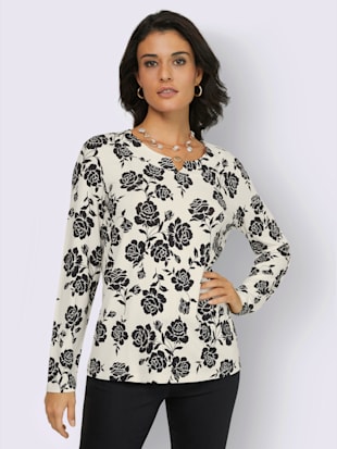 T-shirt à manches longues viscose - Creation L - Couleur Ivoire-noir Imprimé