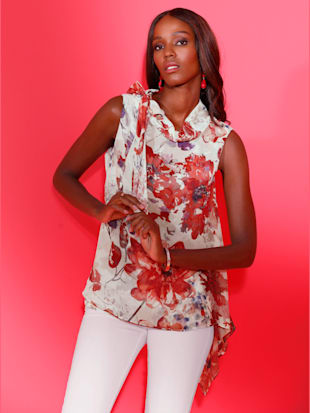 Liquette col montant tendance avec lien à nouer - Creation L - Blanc-fraise Imprimé