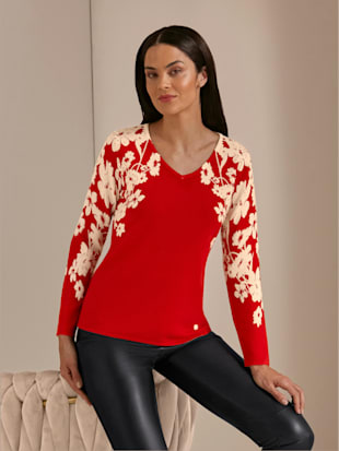 Pull en mérinos et cachemire mélange mérinos/cachemire - Creation L Premium - Rouge-écru Imprimé