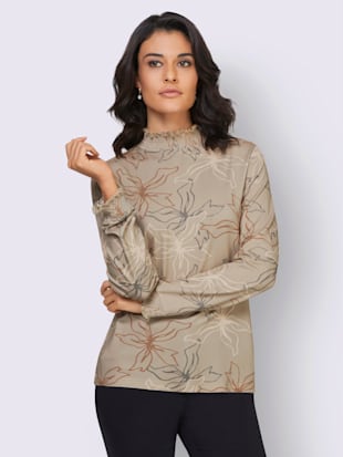 T-shirt à col montant viscose - Creation L - Sable-couleur Ivoire Imprimé