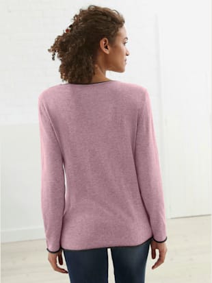 Pull femme intarsia motif étoiles col rond fintions roulottées - Collection L - Vieux Rose Chiné