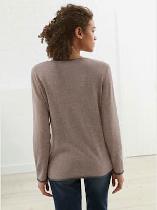 Pull femme intarsia motif étoiles col rond fintions roulottées - Collection L - Taupe Chiné