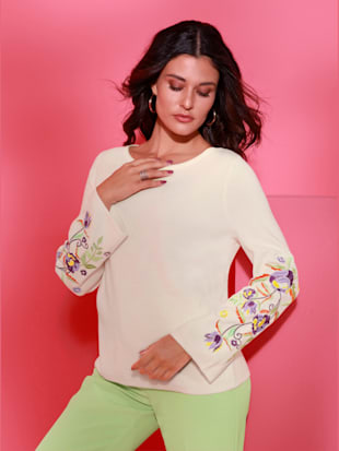 Pull jolie broderie à fleurs - Creation L - Écru