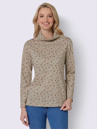T-shirt à manches longues pur coton - - Beige Imprimé
