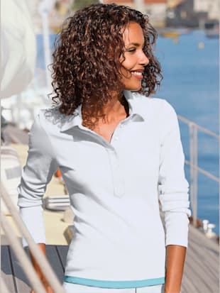 Polo à manches longues pur coton - - Blanc