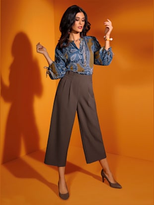 Chemisier à manches longues pure viscose - Creation L - Bleu Roi-chocolat Imprimé