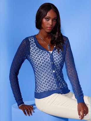 Veste en tricot 21% de lin - Creation L - Bleu Roi