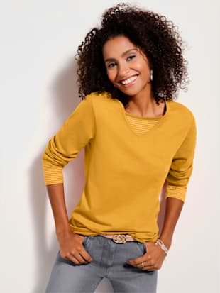 T-shirt 2 en 1 manches longues détails rayés - - Jaune Curry