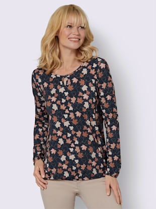 T-shirt à manches longues qualité viscose douce - - Marine-rouge-marron Imprimé