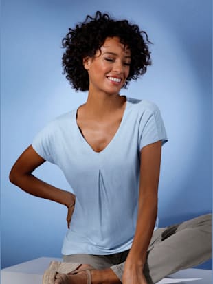 T-shirt en lin et viscose - Creation L Premium - Bleu Glacier