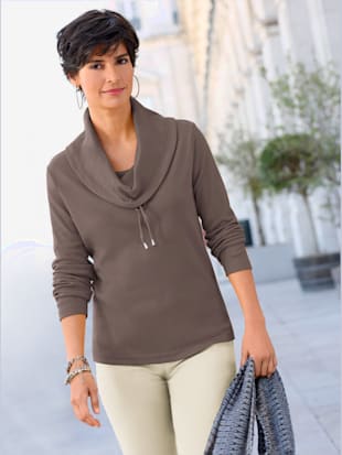 T-shirt en coton col roulé à nouer manches longues - Collection L - Taupe