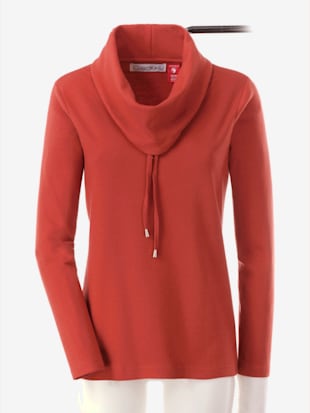 T-shirt en coton col roulé à nouer manches longues - Collection L - Couleur Terre Cuite