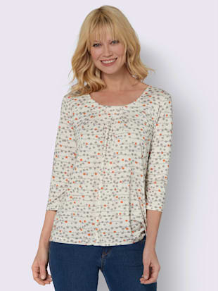 T-shirt à manches 3/4 95% viscose - - Couleur Ivoire-parme Imprimé