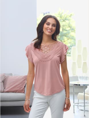 T-shirt à manches courtes superbe dentelle - Fair Lady - Couleur Poudre