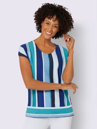 T-shirt à rayures 50% coton - Collection L - Blanc-bleu Roi À Rayures