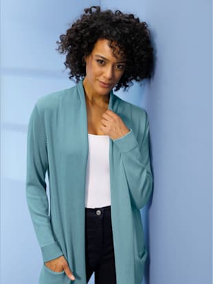 veste longue en tricot 100% coton pima -  - turquoise foncé