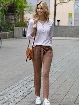 T-shirt à manches longues mélange de modal doux - - Écru-taupe Foncé Imprimé