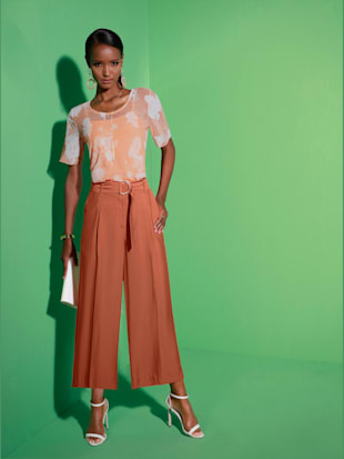 T-shirt à manches courtes qualité maille imprimée - Creation L - Papaye-écru Imprimé