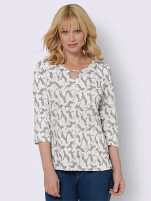 T-shirt à manches 3/4 mélange de cotons agréable - - Écru-noir Imprimé