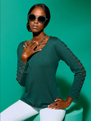 Pull encolure ronde mélange de lyocell et de viscose de qualité - Creation L - Vert Foncé