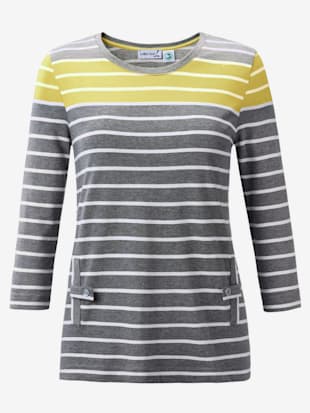 T-shirt rayé 2 fausses poches avec rabat et bouton - Collection L - Anthracite-citron À Rayures