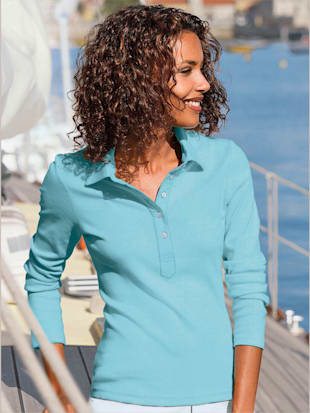 Polo à manches longues pur coton - - Turquoise