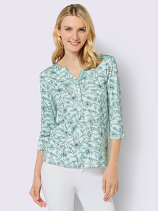 T-shirt à manches 3/4 qualité viscose douce - - Menthe Pastel-menthe Imprimé
