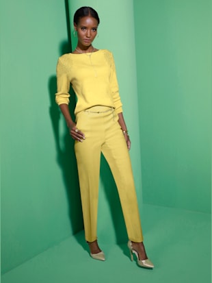 Pull à manches longues jolies pierres brillantes fantaisie - Creation L - Citron