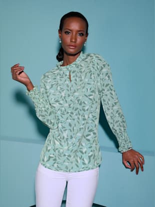 Chemisier à manches longues imprimé aux coloris harmonieux - Creation L - Menthe Pastel-écru Imprimé