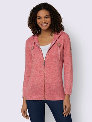 Veste à capuche en tricot 60% coton - Collection L - Terre Cuite-blanc Chiné