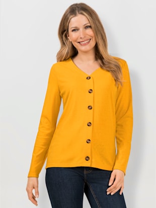 T-shirt côtelé avec patte de boutonnage décorative - - Ocre