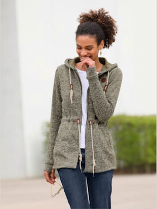 Veste en polaire coulisse à la taille - Collection L - Olive-blanc Chiné