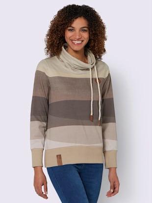 Sweatshirt pur coton - Collection L - Beige-chocolat À Rayures Fines