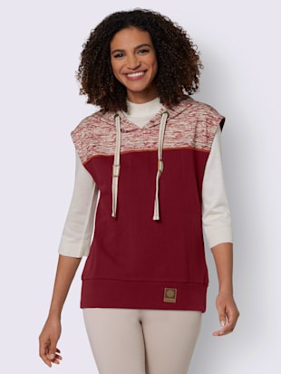 Sweatshirt àcapuche qualité coton - Collection L - Rouge Foncé-blanc Chiné