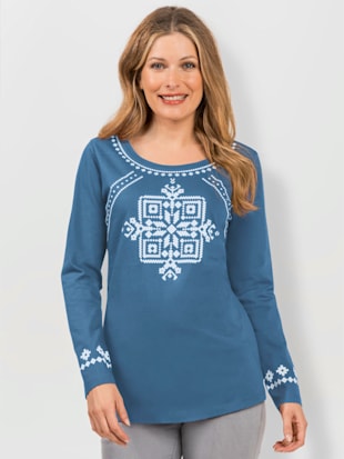 T-shirt imprimé pur coton - - Bleu Jean