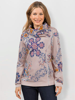 Veste sweat col tendance avec fronces - - Gris Pierre À Motifs