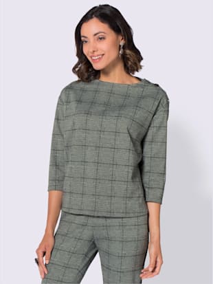 T-shirt à manches 3/4 bouton-pression épaule - - Noir-écru À Motifs