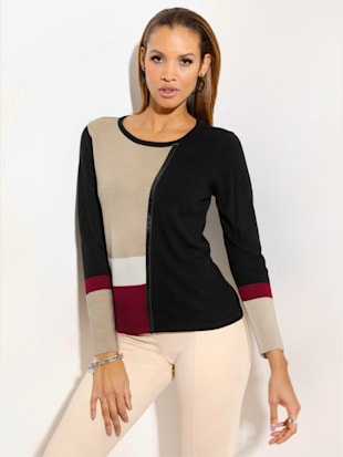 Pull à manches longues 30% laine vierge (mérinos) - Creation L - Noir-sable À Motifs