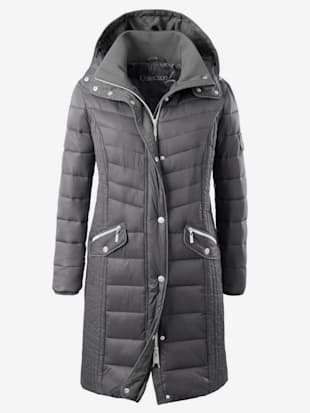 Manteau femme chaud matelassé col montant capuche amovible poches à rabat - Collection L - Anthracit