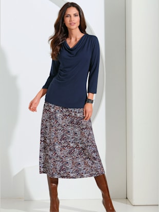 T-shirt femme souple col bénitier manches 3/4 - - Marine