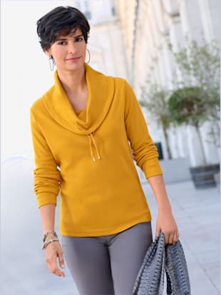 T-shirt en coton col roulé à nouer manches longues - Collection L - Jaune Curry