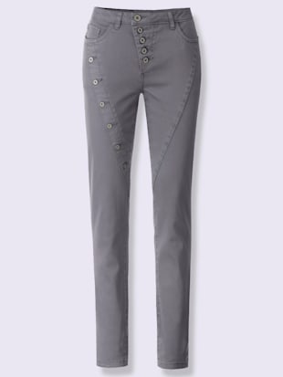 Jean coutures décoratives diagonales coupe slim délavé - - Anthracite