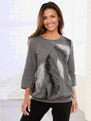 T-shirt de loisirs imprimé plumes - - Gris-noir Imprimé