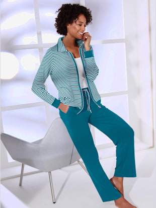 Tenue détente interlock - - Bleu Pétrole-écru À Rayures Fines