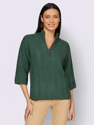 Pull à col montant motif tricoté décoratif - Creation L - Vert Mousse