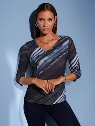 T-shirt à manches 3/4 viscose - Creation L - Marine-bleu Imprimé