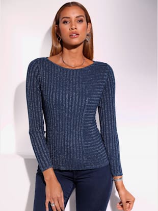 Pull à manches longues joli aspect côtelé - Creation L - Bleu Foncé