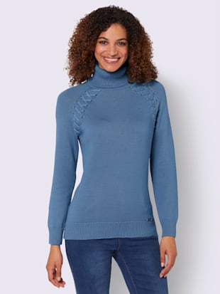 Pull à col roulé pur coton - Collection L - Bleu Moyen