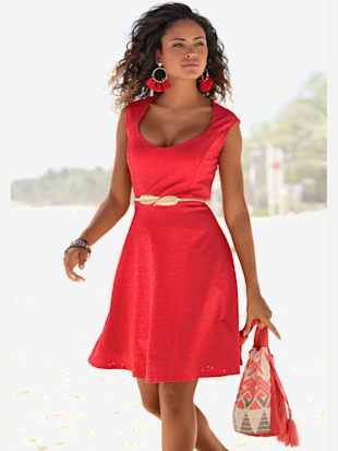 robe d'été belle encolure ronde - beachtime - rouge