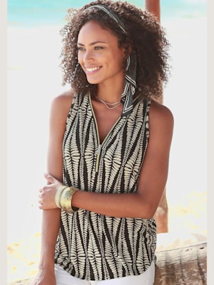 Haut de plage fermeture à glissière devant couleur or - LASCANA - Noir-sable Imprimé